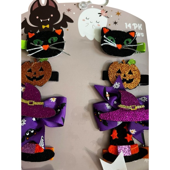 Halloween Hair Bows 14-Pack Girls Clips Bats Ghosts Pumpkins Cats Witches Cute!! - Picture 2 of 5